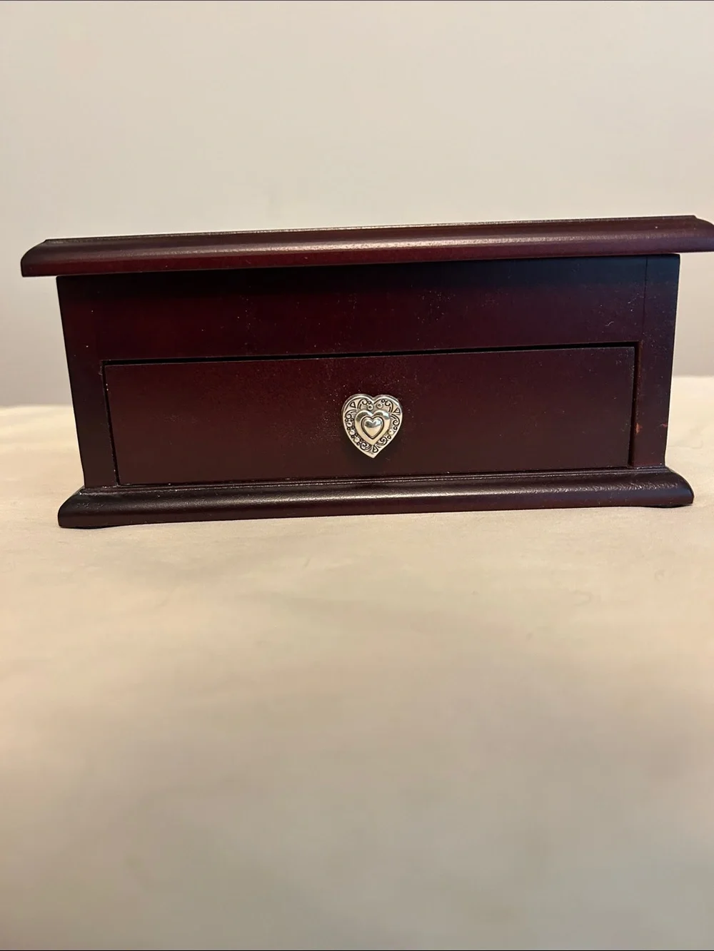 Brighton Wooden Jewelry Box with Heart Pull - Dark Cherry